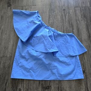 Alice + Olivia Blue One Shoulder Ruffle Top